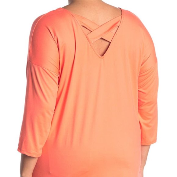 Bobeau Nordstrom Cross Back Top ¾ Dolman Sleeve Coral Orange Size 1X NEW - Picture 4 of 7